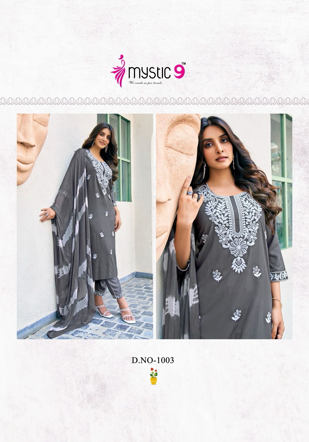 Karachi Vol 1 By Mystic 9 Lucknowi Style Embroidery Kurti With Bottom Dupatta Wholesalers In Delhi

